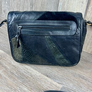 Vintage Black Genuine Leather Patchwork 

Crossbody Bag | Embossed | Boho Chic
